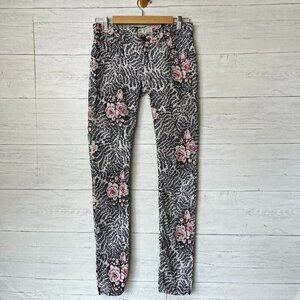 Free People Pants Womens Size 26 Burgundy & Black Roses & Vines Corduroy Cotton
